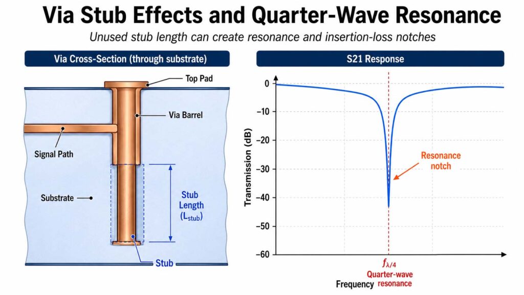 Via Stub Effects and Quarter-Wave Resonance