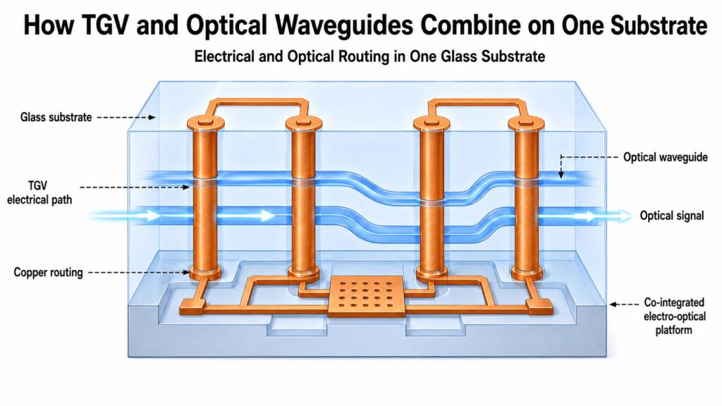 Electrical and Optical Routing in One Glass Substrate